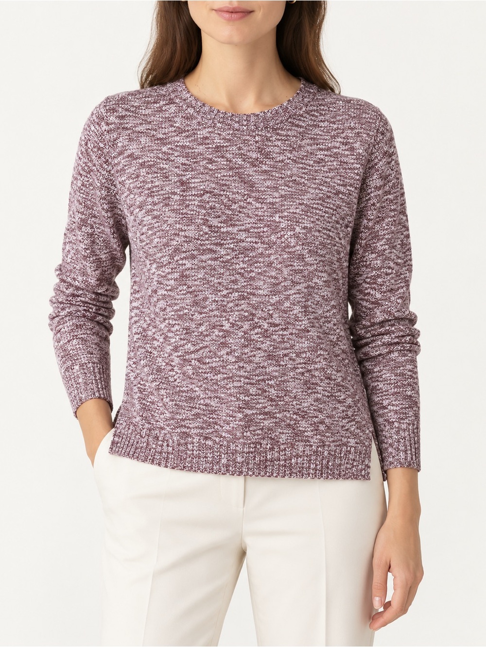 J.Crew Women’s XXS Burgundy White Marled Cotton Blend Crewneck Pullover Sweater